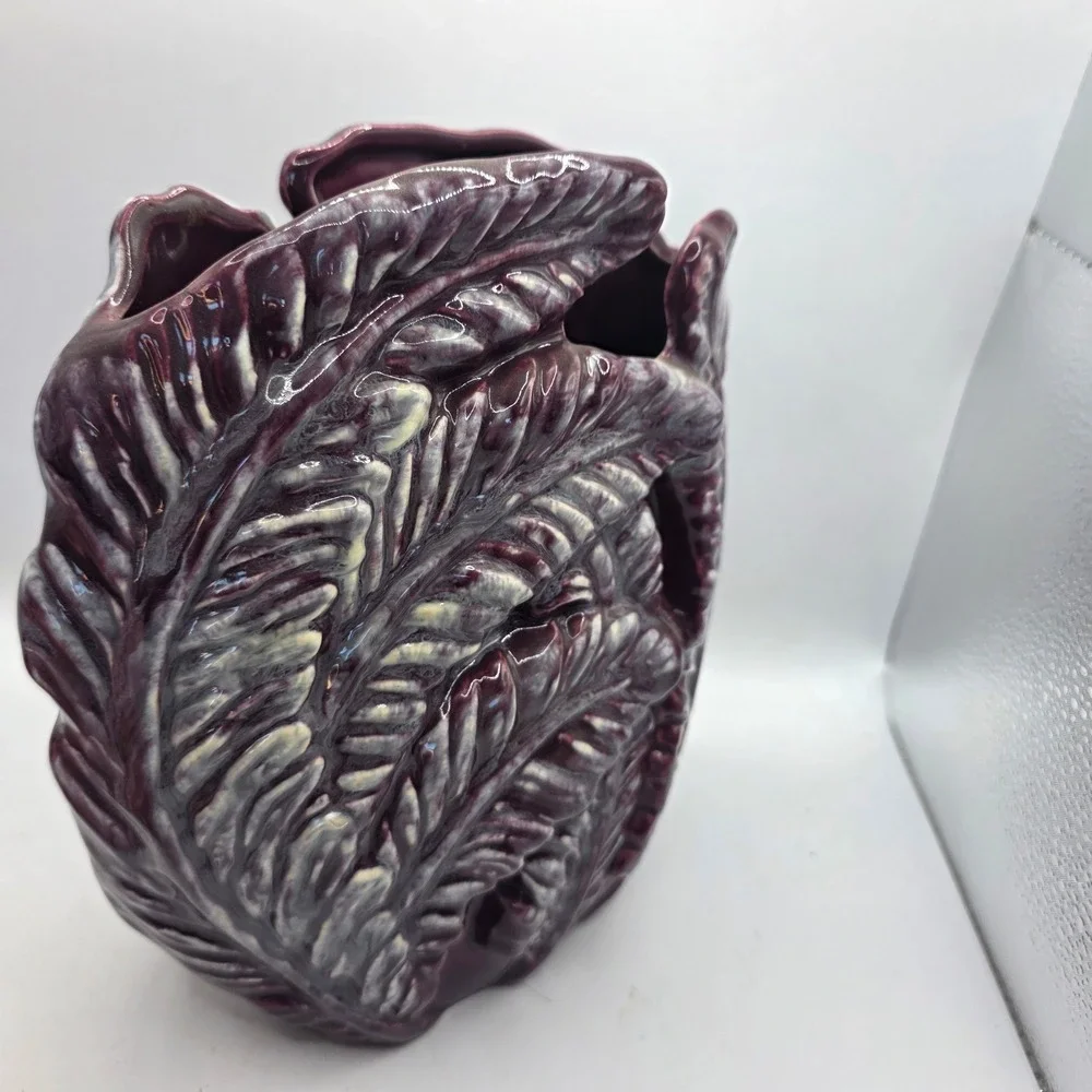 Vintage Royal Haeger R723 Leaf Vase Mulberry Agate Glaze USA Art Pottery